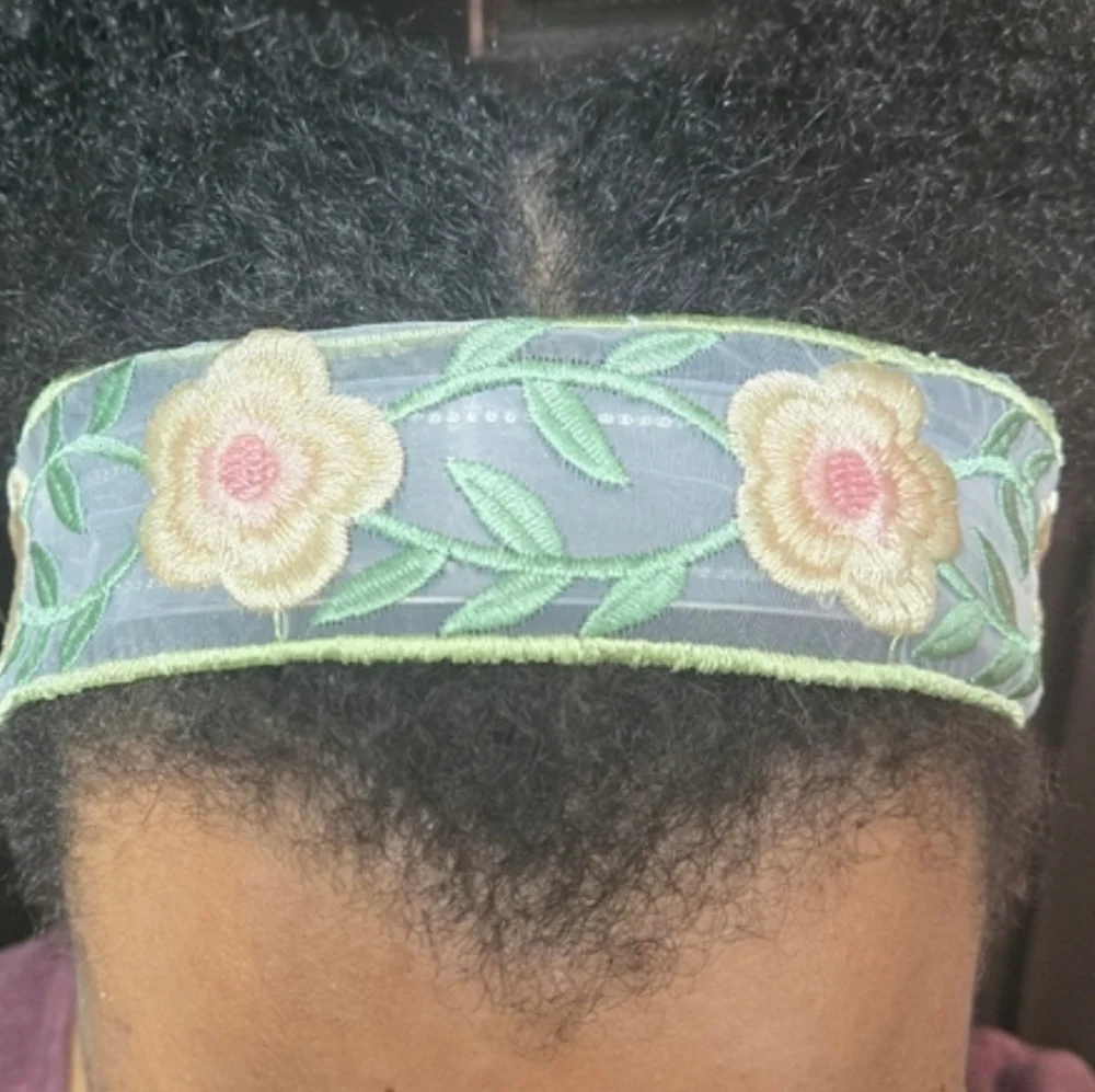 2 Floral Embroidered Headbands